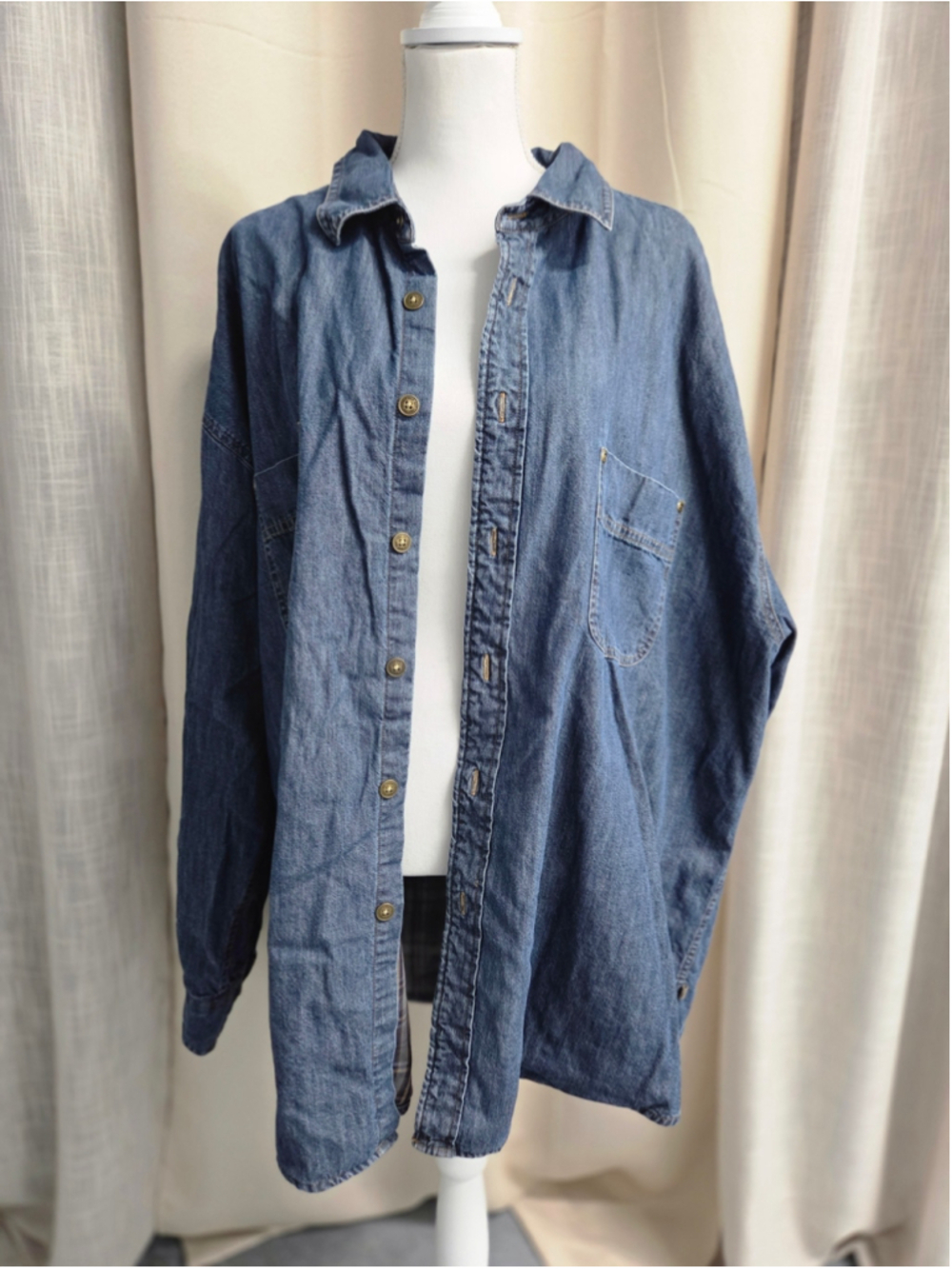 St. John's Bay Denim Button-Up Cotton Boyfriend Style Indie Grunge Size 3XL